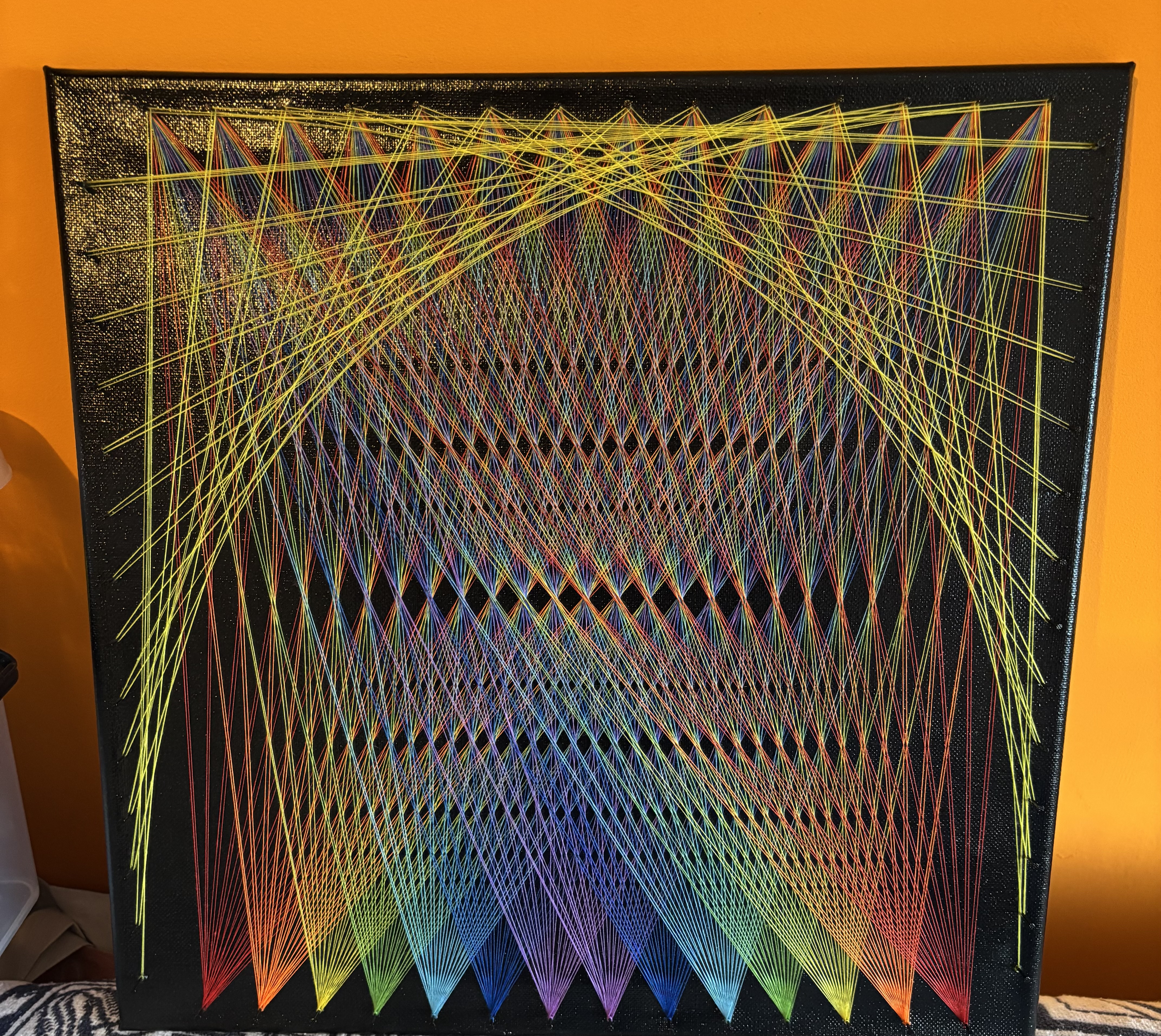 Finished rainbow with arch string art piece made using the Pro Pack build guide